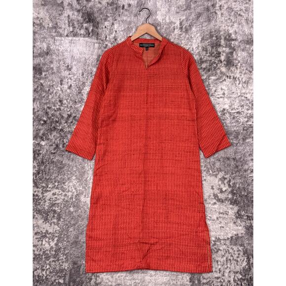 J Peterman Dress Small Womens Raw Silk Rug Woven Pink Orange Caftan Kaftan - Picture 1 of 8